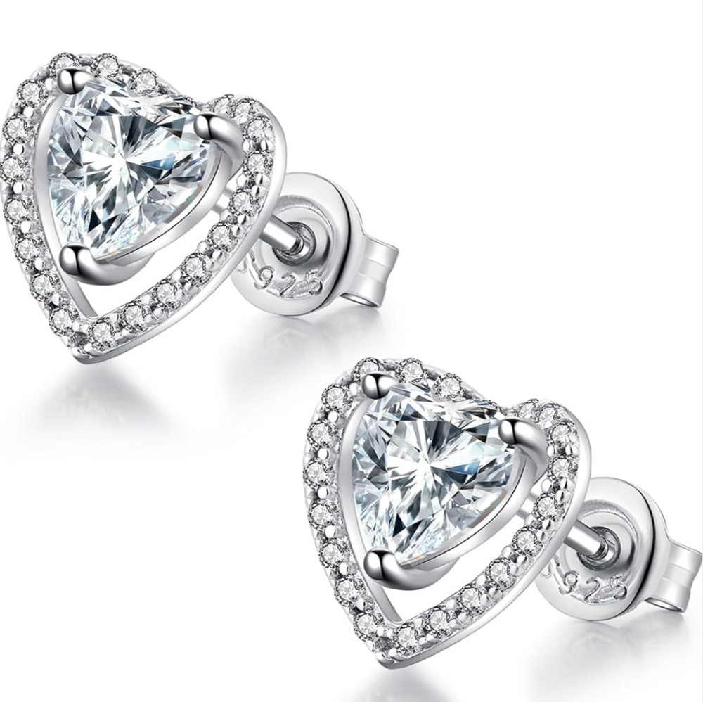 Silver Heart Stud Earrings Delicate Design